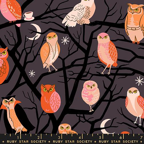 Freaky Familiars Owls Eggplant - Quilt Fabric