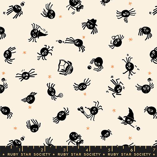 Freaky Familiars Spiders Natural - Quilt Fabric