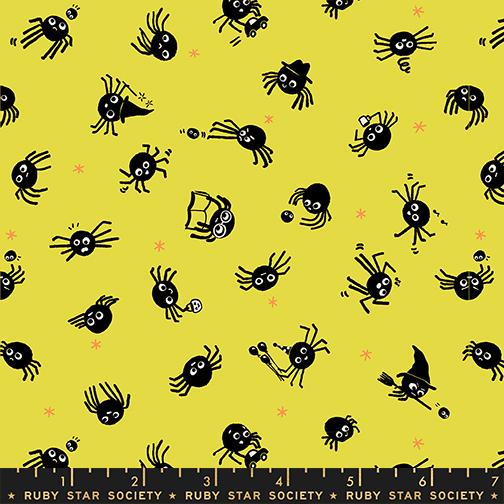 Freaky Familiars Spiders Citron - Quilt Fabric