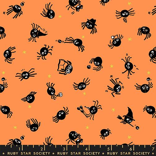 Freaky Familiars Spiders Pumpkin - Quilt Fabric