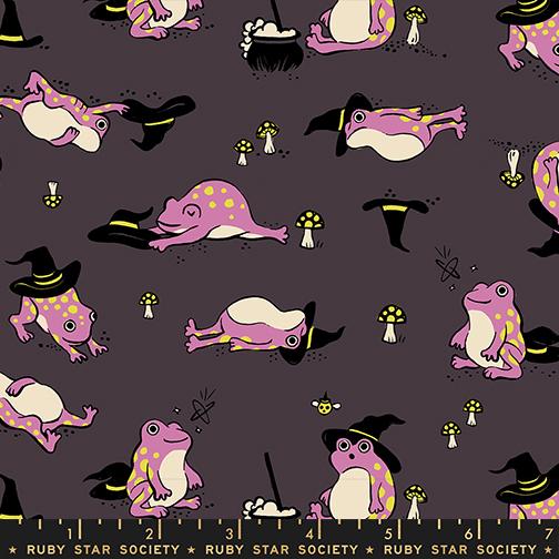 Freaky Familiars Frogs Eggplant - Quilt Fabric