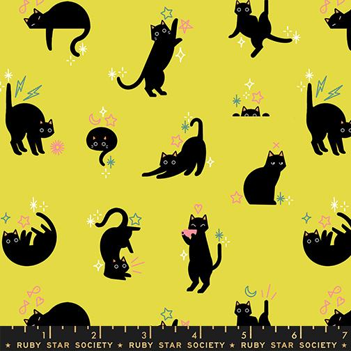 Freaky Familiars Cats Citron - Quilt Fabric