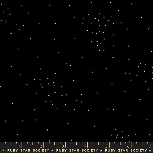 Sidekicks Multi-Color On Black - Quilt Fabric, zoomed in. Select this picture to zoom back out.