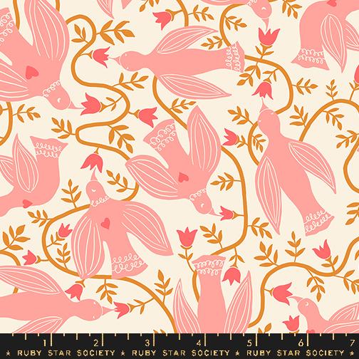 Endpaper Birds Natural - Quilt Fabric