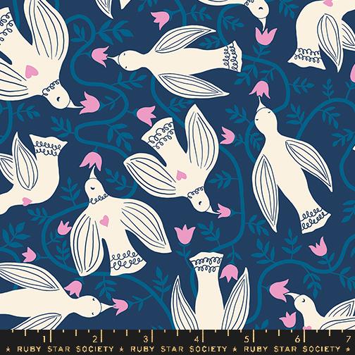 Endpaper Birds Bluebell - Quilt Fabric