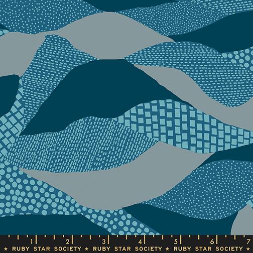 Reimagined Landscapes Waves Teal - Quilt Fabric