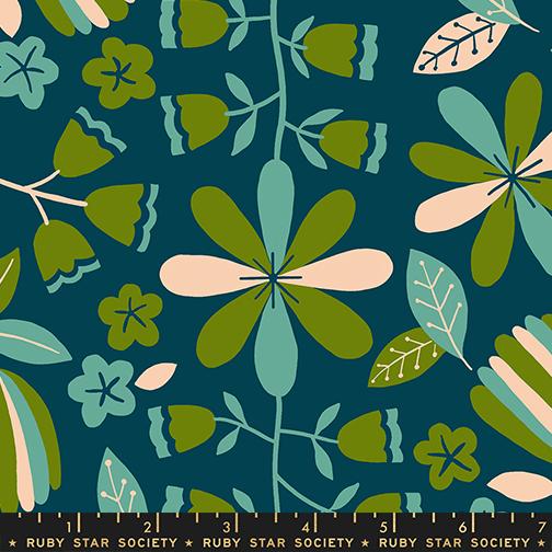 Corsage Bloom Dark Teal - Quilt Fabric, zoomed in. Select this picture to zoom back out.