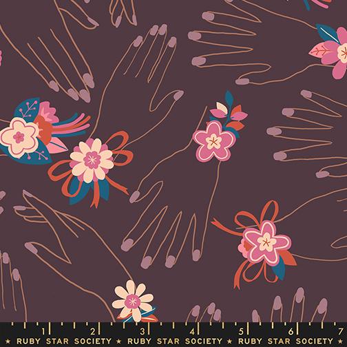 Corsage Hands Eggplant - Quilt Fabric, zoomed in. Select this picture to zoom back out.