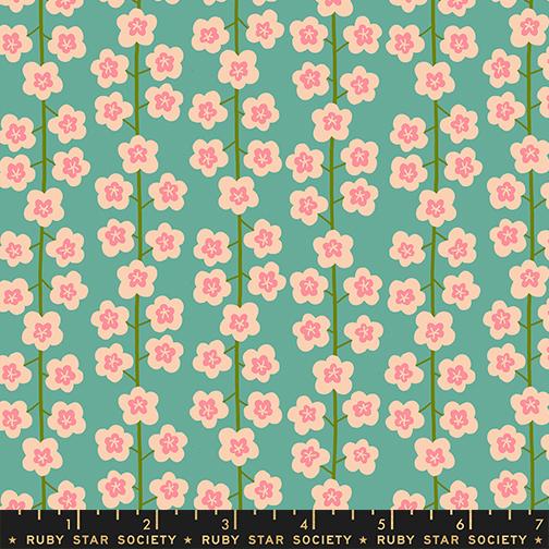 Corsage Blossoms Skylark - Quilt Fabric, zoomed in. Select this picture to zoom back out.