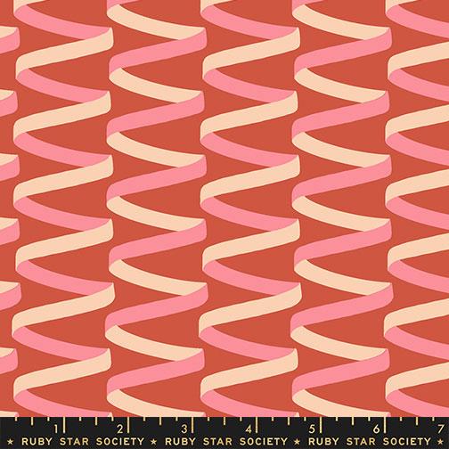 Corsage Ribbons Persimmon - Quilt Fabric, zoomed in. Select this picture to zoom back out.