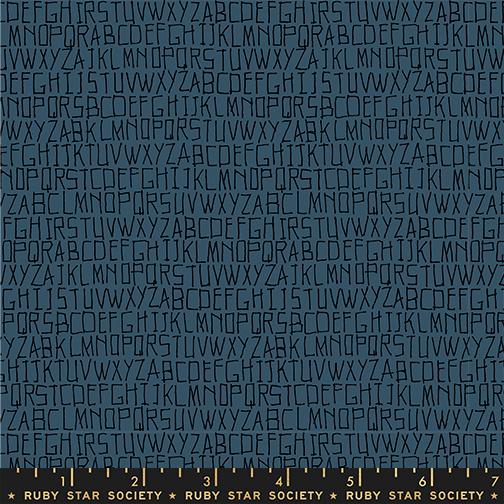 Memento Letters Prussian - Quilt Fabric