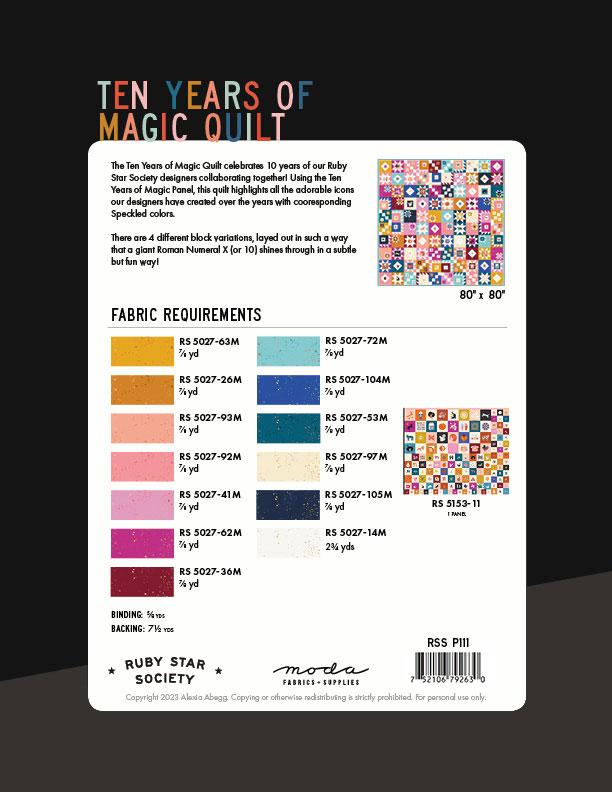 10 Years of Magic Quilt - Quilt Pattern