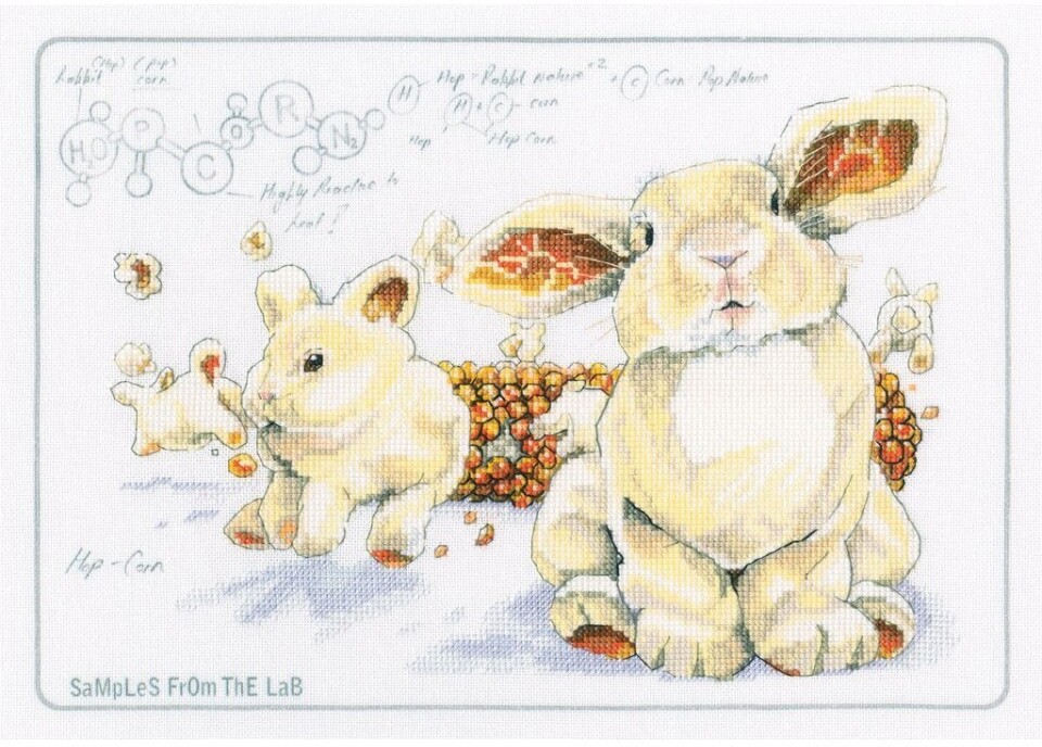 Hop-Corn - Cross Stitch Kit, zoomed in. Select this picture to zoom back out.