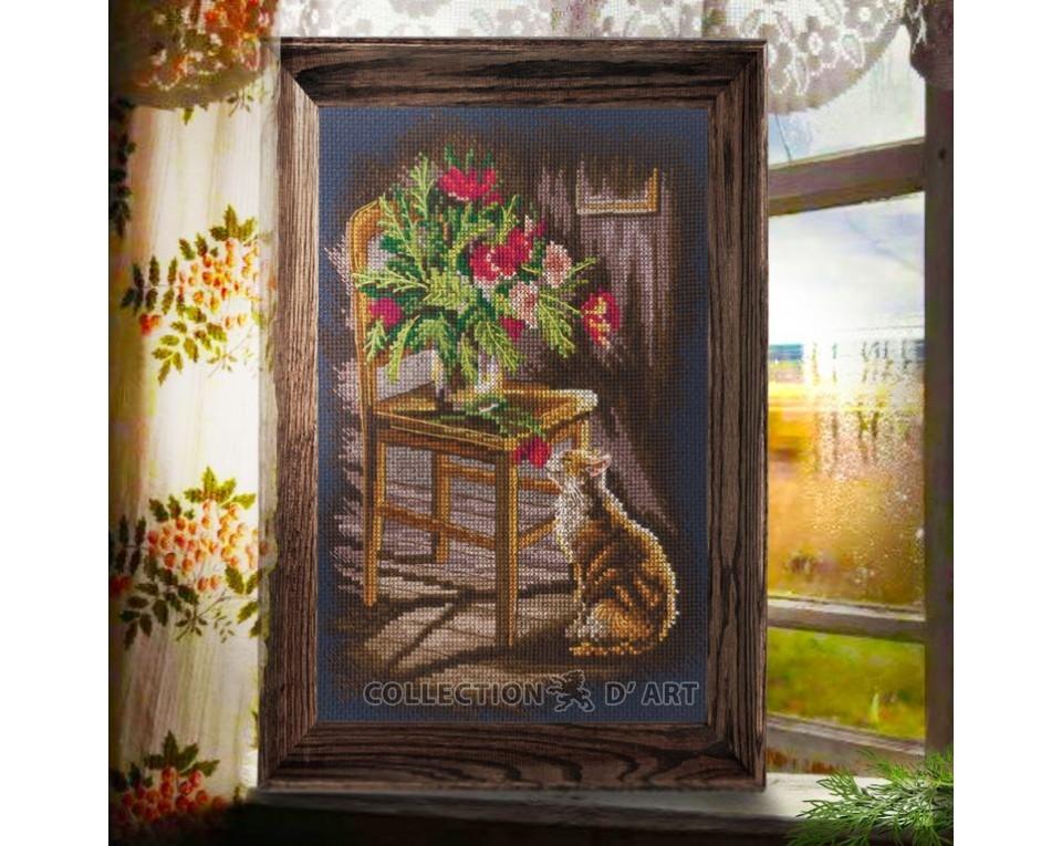 In The Moment - Cat - Cross Stitch Kit, different perspective #1, zoomed in. Select this picture to zoom back out.