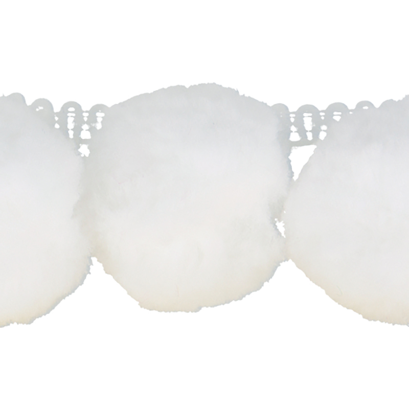 Jumbo Ball Fringe 50mm White - 11 yards, zoomed in. Select this picture to zoom back out.