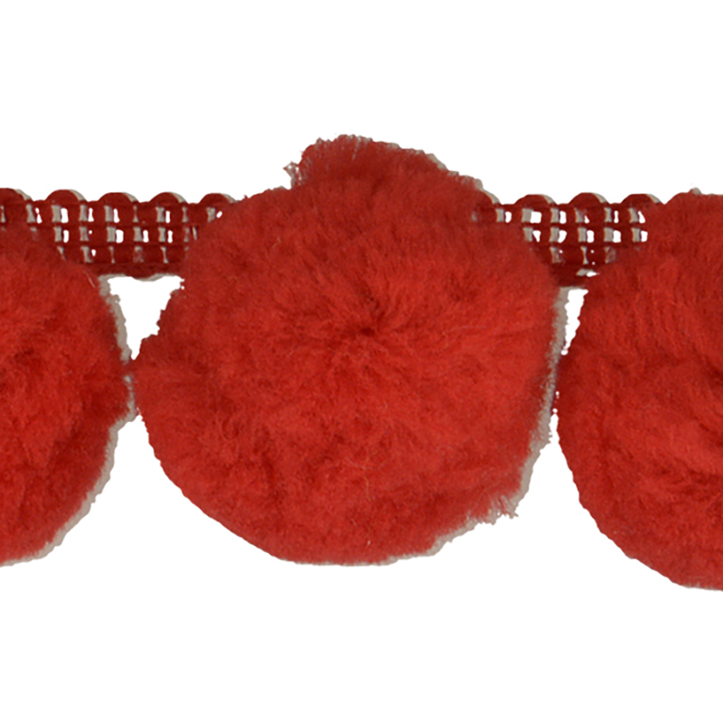 Jumbo Ball Fringe 50mm Red - 11 yards, zoomed in. Select this picture to zoom back out.