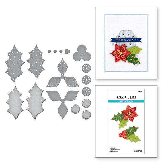 Poinsettia And Holly - Etched Dies