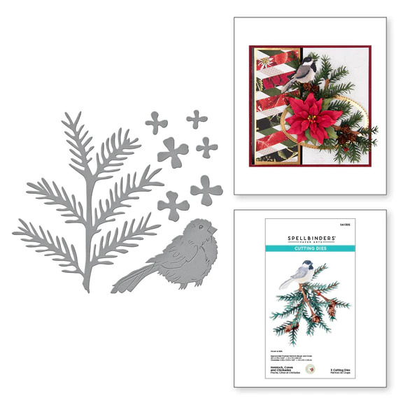 Hemlock, Cones and Chickadee - Christmas Etched Dies