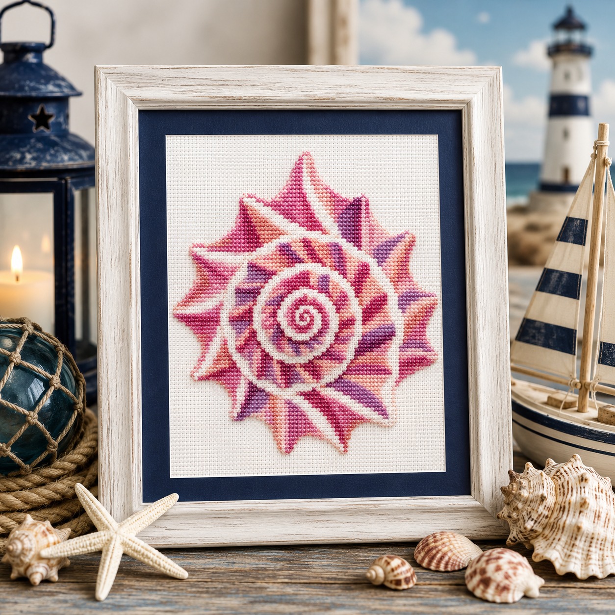 Conch Shell - Cross Stitch Pattern, zoomed in. Select this picture to zoom back out.