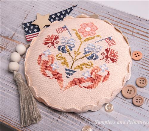 Freedom Flowers - Patriotic Cross Stitch Pattern, zoomed in. Select this picture to zoom back out.