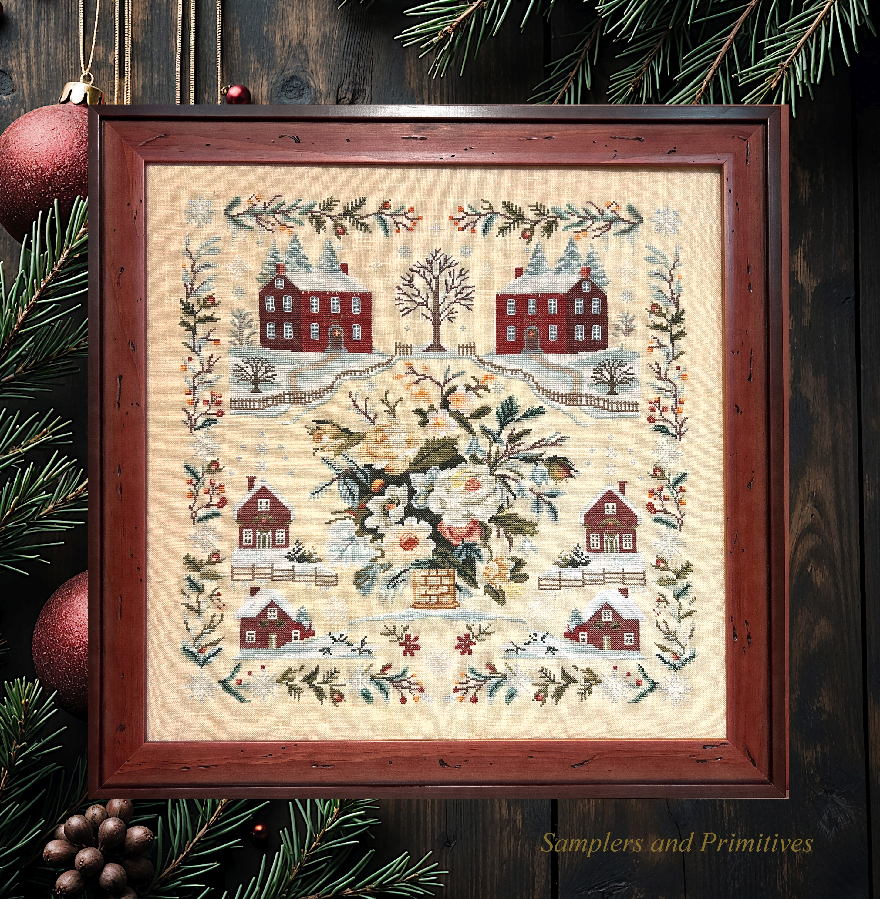 Winter Day Sampler - Christmas Cross Stitch Pattern, zoomed in. Select this picture to zoom back out.
