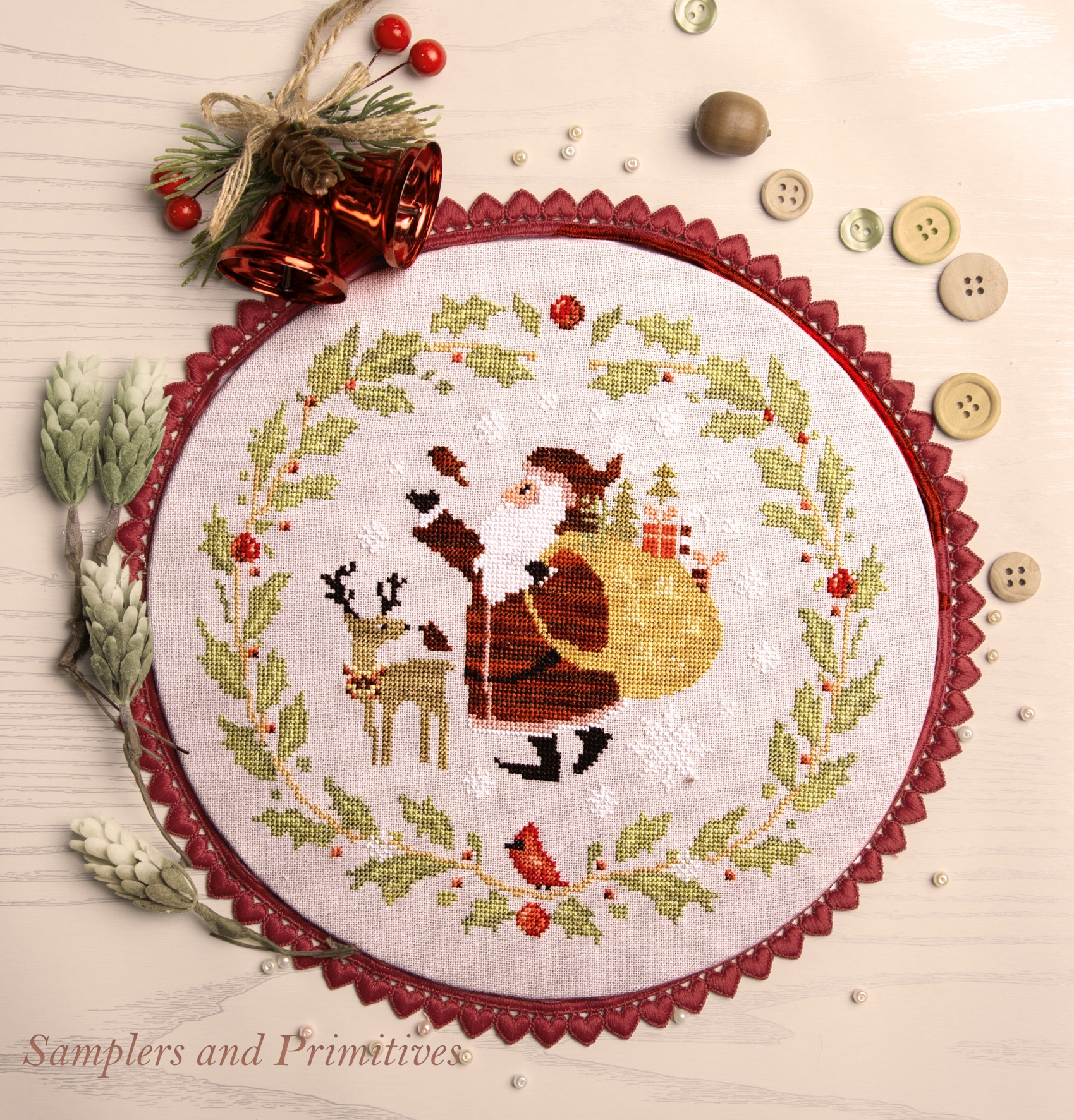 Santa & Friends - Christmas Cross Stitch Pattern, zoomed in. Select this picture to zoom back out.