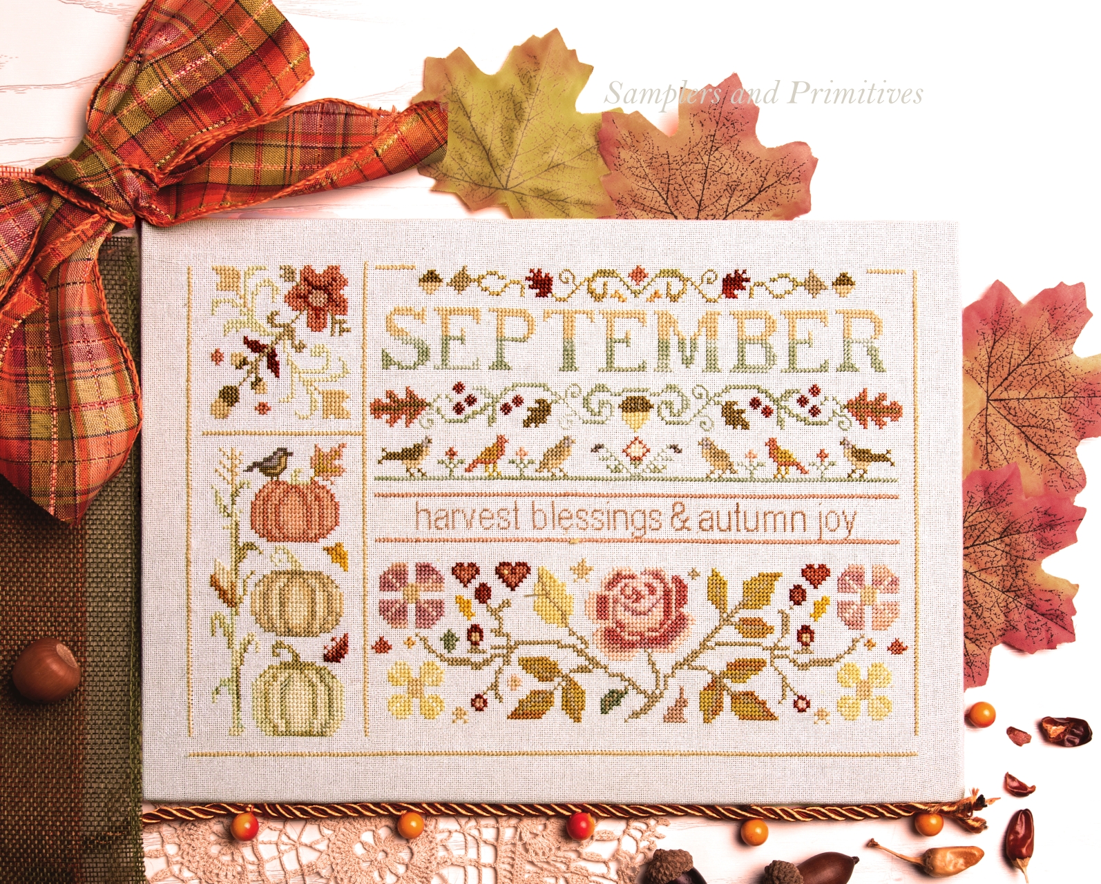 Autumn Joy - Thanksgiving Cross Stitch Pattern, zoomed in. Select this picture to zoom back out.