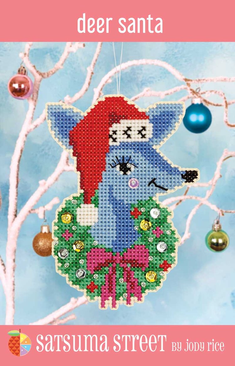 Deer Santa Ornament - Cross Stitch Kit
