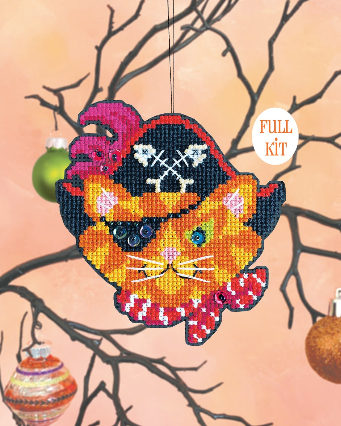 One-Eyed Jack Ornament - Halloween Cross Stitch Kit
