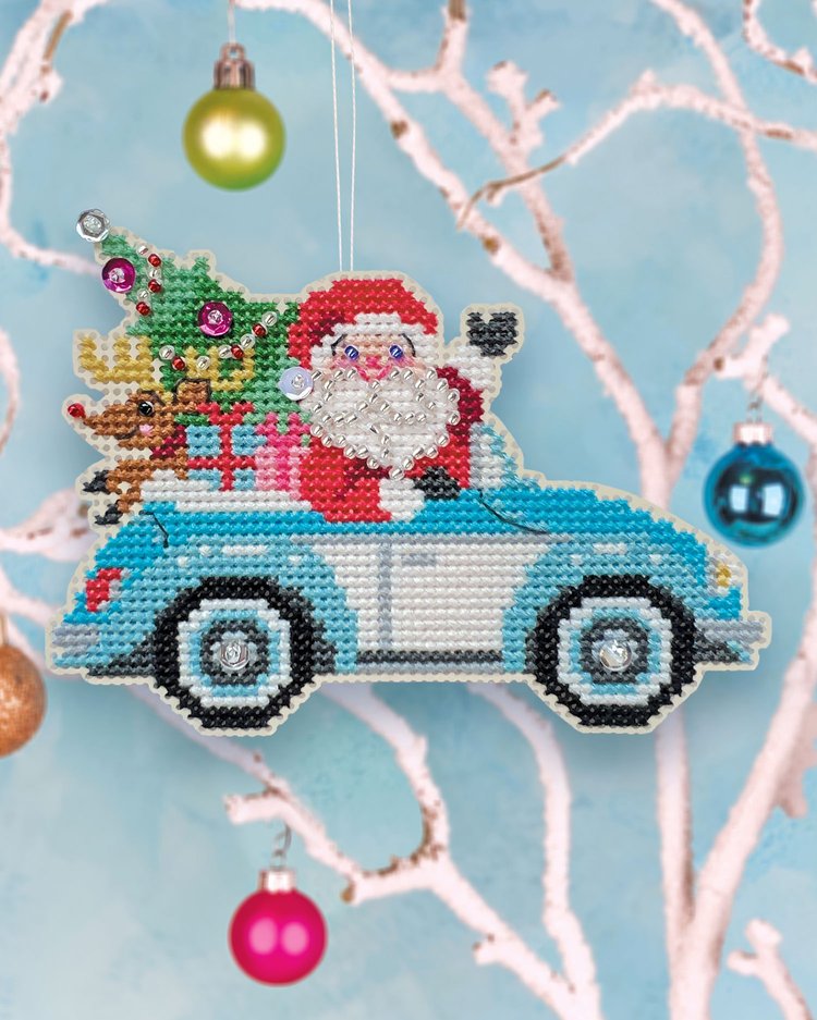 Santa Cruiser - Christmas Ornament - Cross Stitch Kit