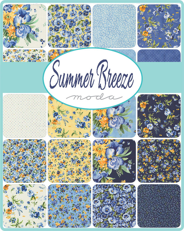 Summer Breeze 2027 Blossoms Cornflower - Quilt Fabric, different perspective #1, zoomed in. Select this picture to zoom back out.