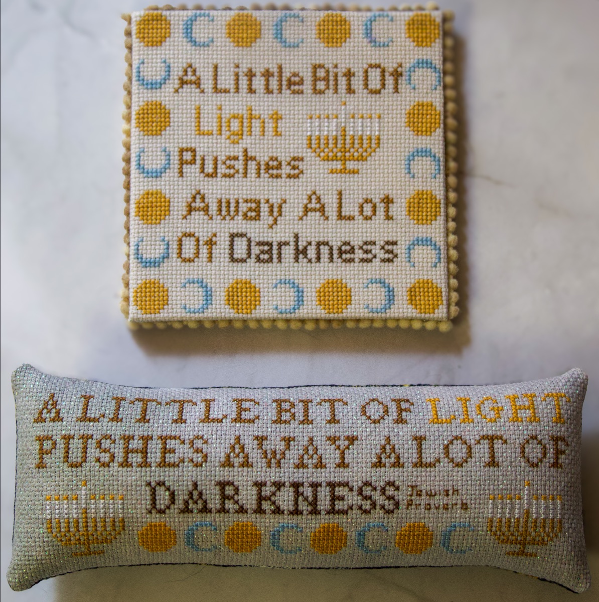 A Little Bit of Light - Hannukah Cross Stitch Pattern, zoomed in. Select this picture to zoom back out.