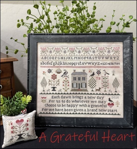 A Grateful Heart - Cross Stitch Pattern, zoomed in. Select this picture to zoom back out.