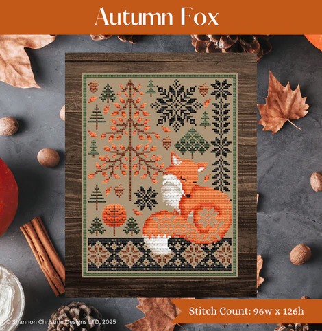 Autumn Fox - Cross Stitch Pattern, zoomed in. Select this picture to zoom back out.