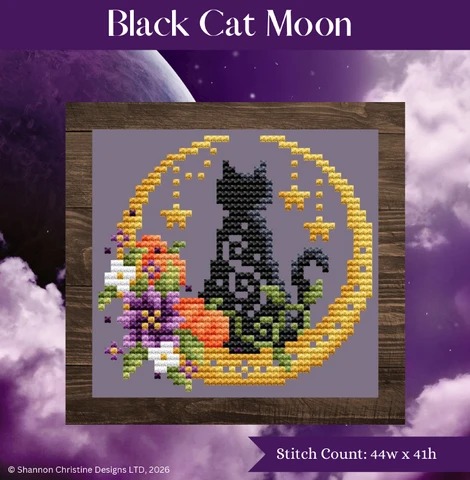 Black Cat Moon - Halloween Cross Stitch Pattern, zoomed in. Select this picture to zoom back out.