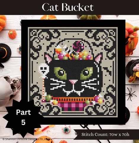 Cat Bucket - Halloween Cross Stitch Pattern, zoomed in. Select this picture to zoom back out.
