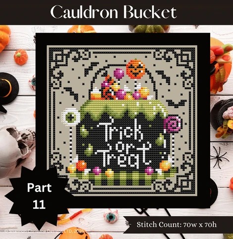 Cauldron Bucket - Halloween Cross Stitch Pattern, zoomed in. Select this picture to zoom back out.