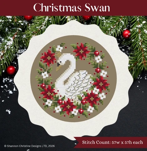Christmas Swan - Cross Stitch Pattern, zoomed in. Select this picture to zoom back out.