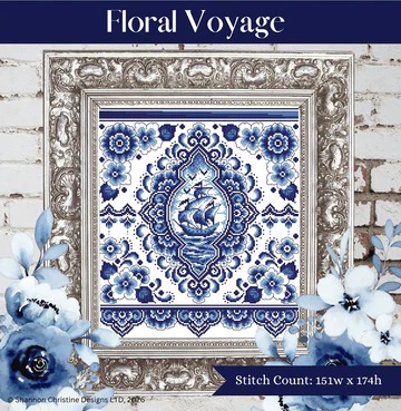 Floral Voyage - Cross Stitch Pattern, zoomed in. Select this picture to zoom back out.