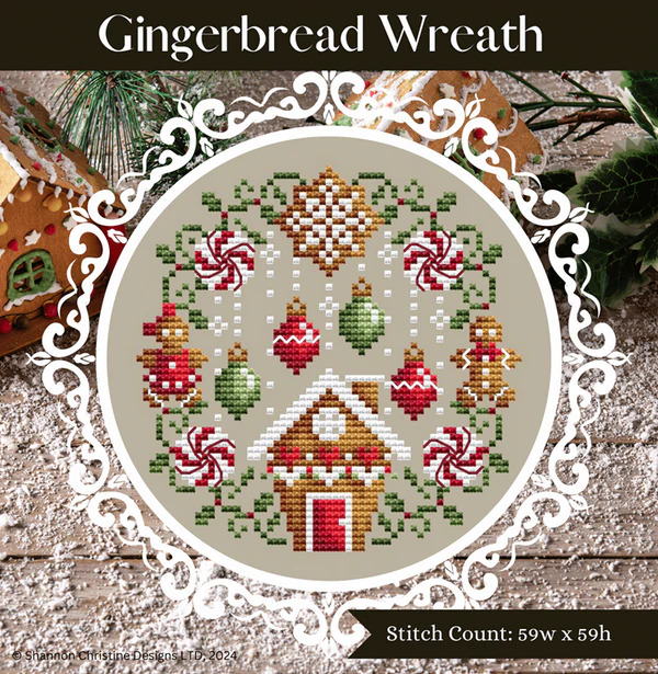 Gingerbread Wreath - Christmas Cross Stitch Pattern