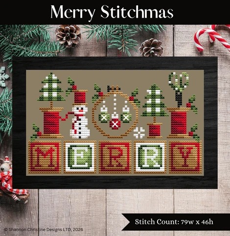 Merry Stitchmas - Christmas Cross Stitch Pattern, zoomed in. Select this picture to zoom back out.