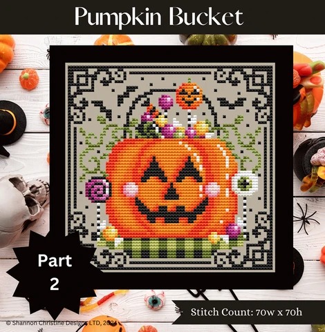 Pumpkin Bucket - Halloween Cross Stitch Pattern, zoomed in. Select this picture to zoom back out.