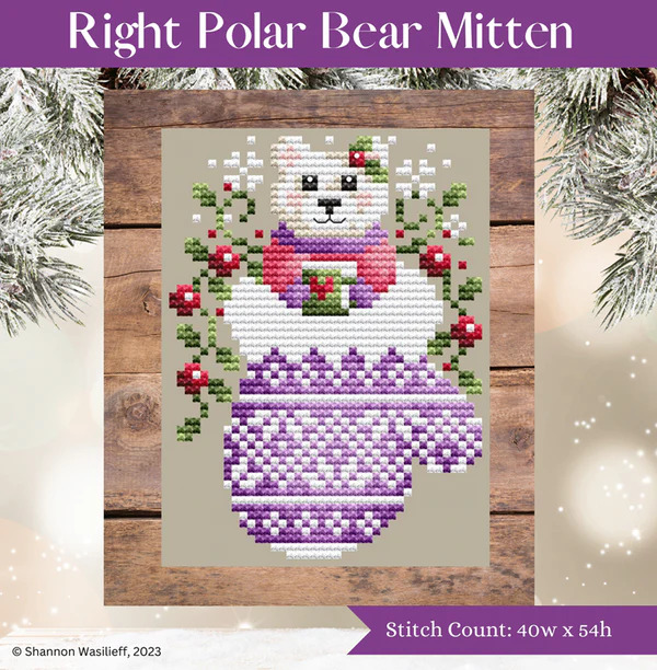 Right Polar Bear Mitten - Christmas Cross Stitch Pattern