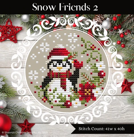 Snow Friends 2 - Chirstmas Cross Stitch Pattern, zoomed in. Select this picture to zoom back out.