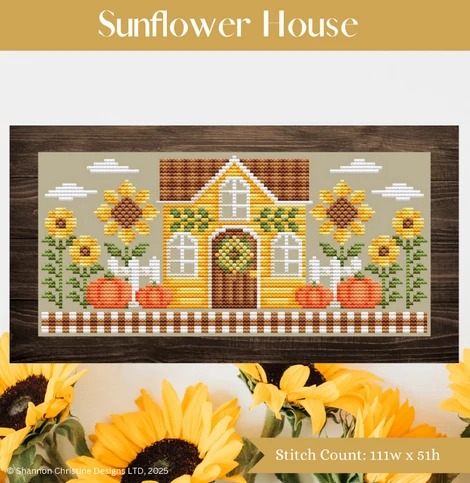 Sunflower House - Cross Stitch Pattern, zoomed in. Select this picture to zoom back out.