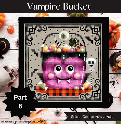 Vampire Bucket - Halloween Cross Stitch Pattern, zoomed in. Select this picture to zoom back out.