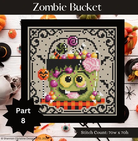 Zombie Bucket - Halloween Cross Stitch Pattern, zoomed in. Select this picture to zoom back out.