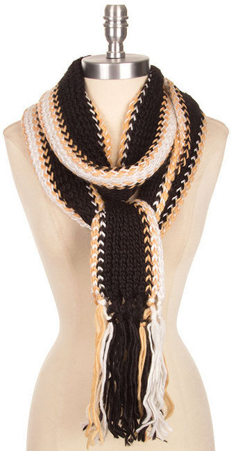 Stripe Knit Finge Ends Long Scarf - Multi