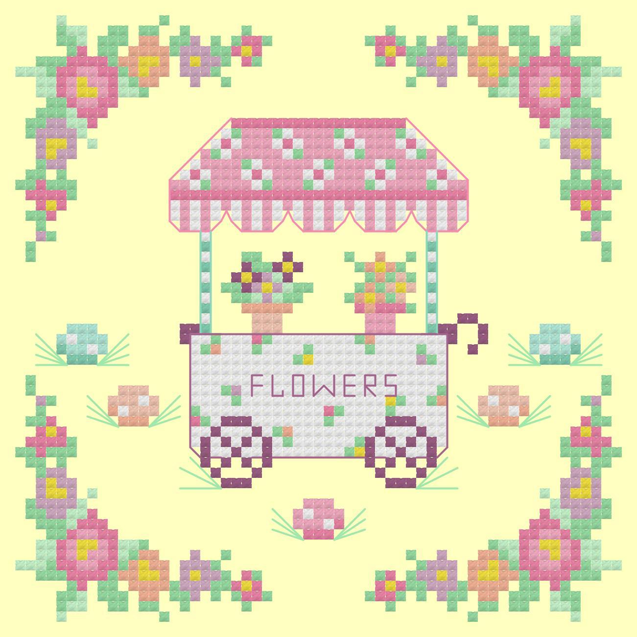 Bunny Trail Flower Cart - Cross Stitch Pattern