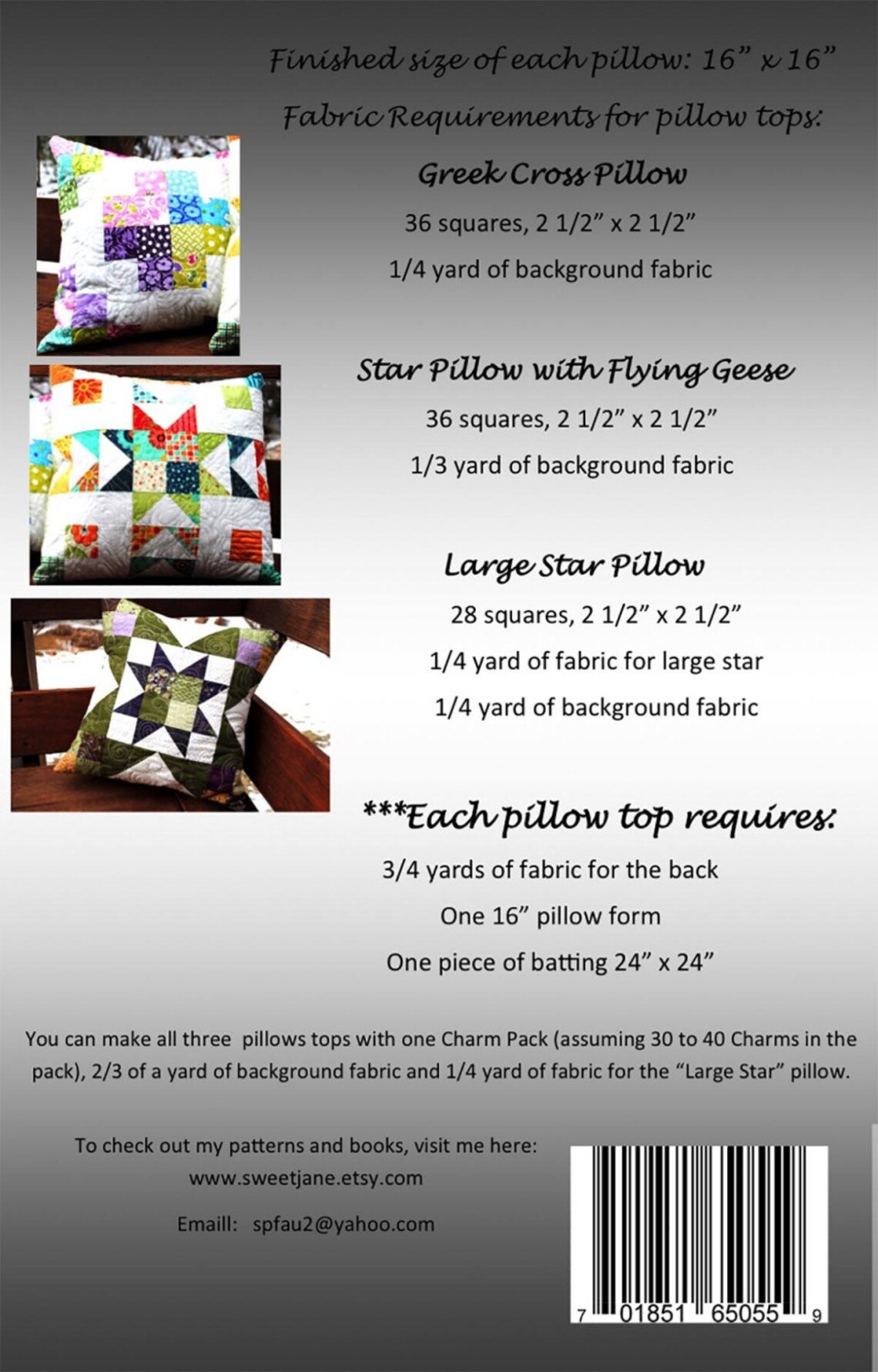 Mini Charm Trio Pillow Pattern